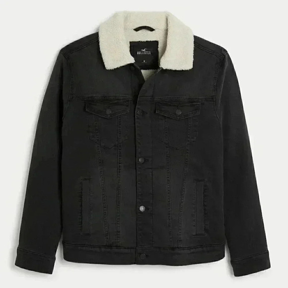 Hollister FAUX SHEARLING-LINED DENIM TRUCKER JACKET - Picture 1 of 6
